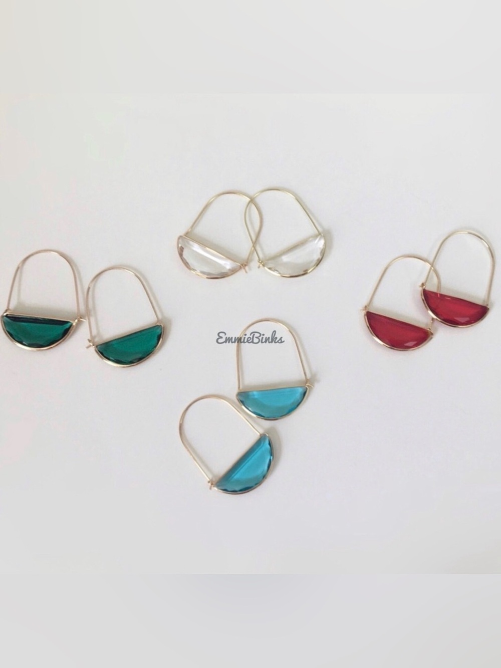 ✨3for$38 New Red Anthro Glass Crescent Hoop Earrings -Glass Dangle Earring Hoops - Picture 13 of 15